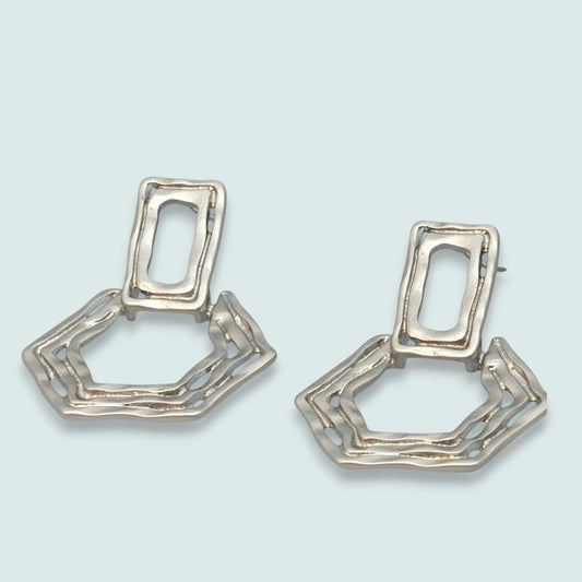 Audrey's - Silver Sculpted Geo Drop Earrings