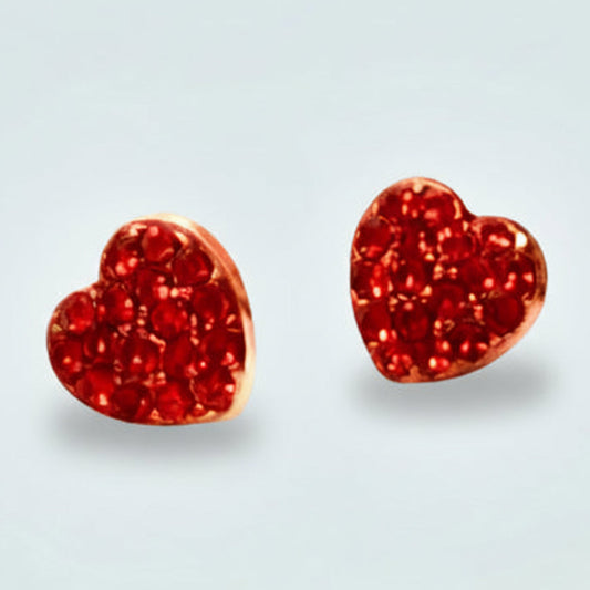 Audrey's -Crimson Spark Pavé Heart Stud Earrings