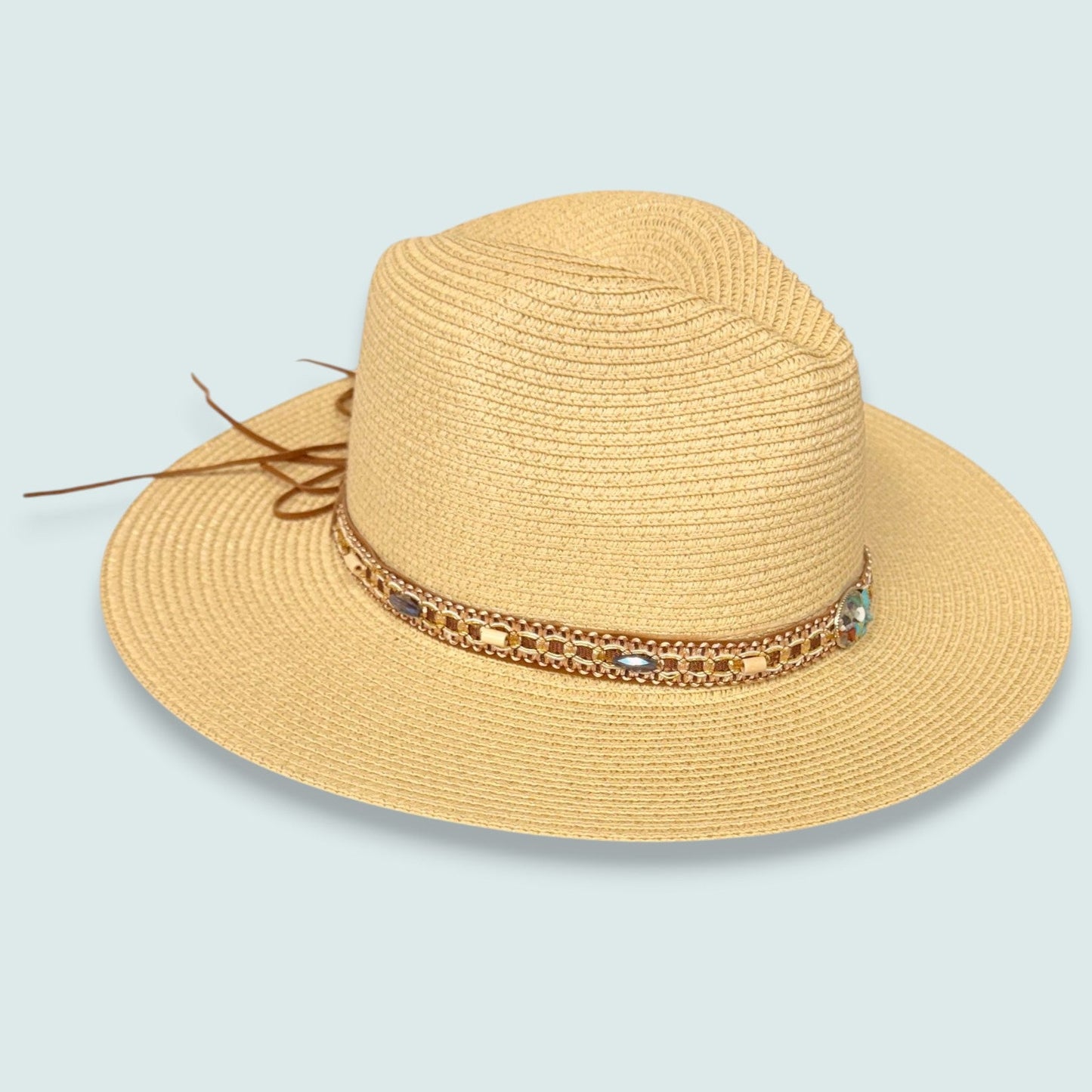 Audrey's - Refined Straw Fedora With Embellished Band