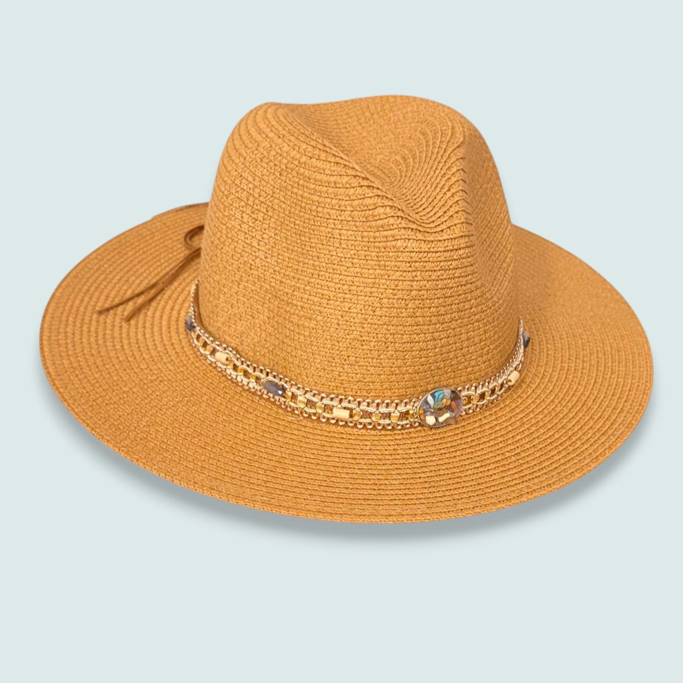 Audrey's - Refined Straw Fedora With Embellished Band