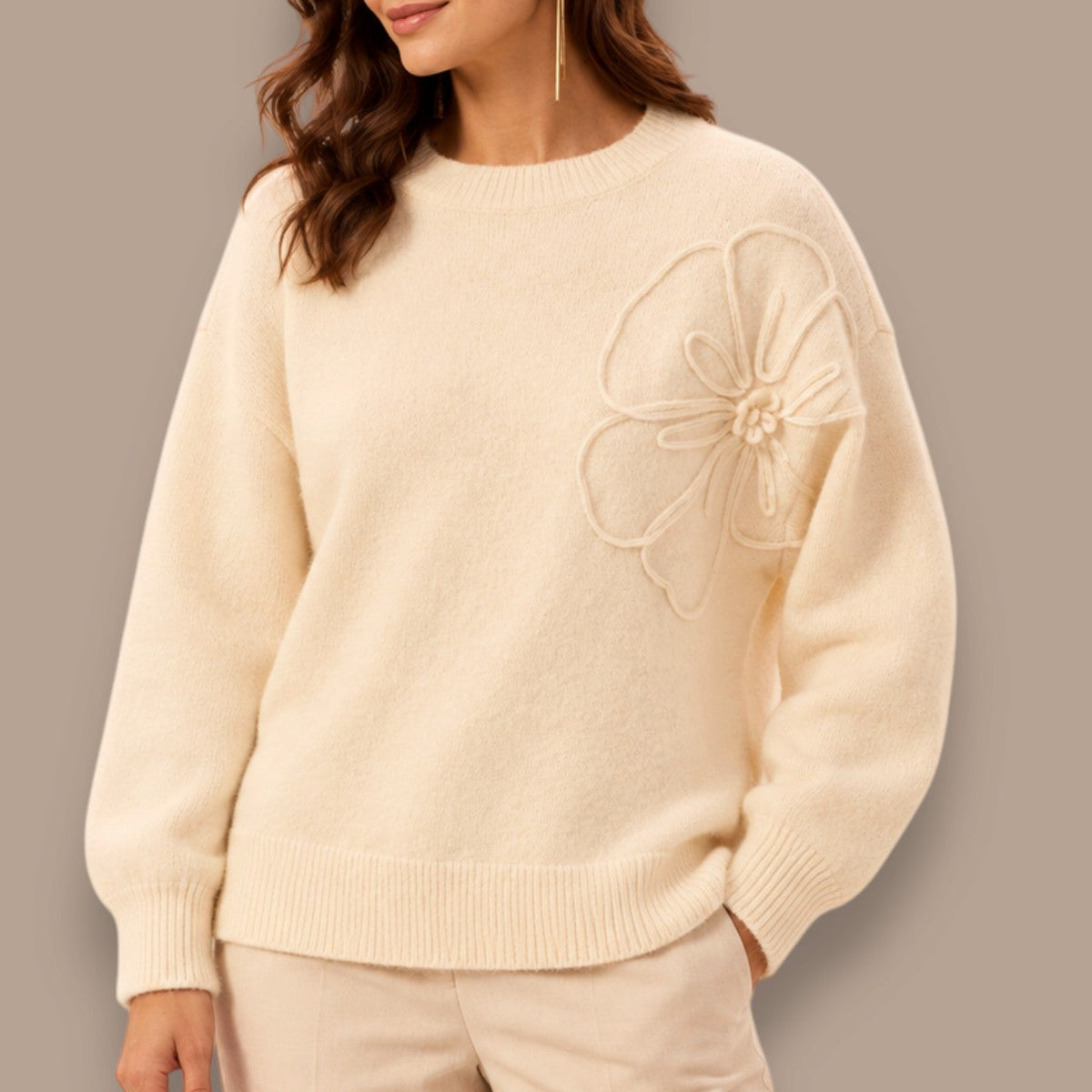 Tribal - Floral Embroidered Mock Neck Sweater