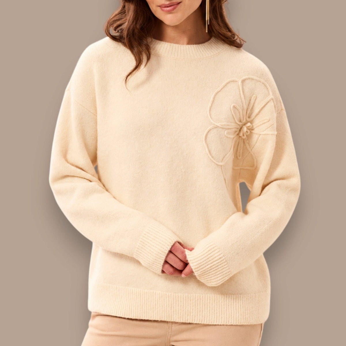 Tribal - Floral Embroidered Mock Neck Sweater