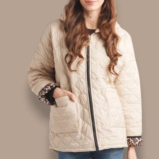 Papillon - Quilted Hooded Jacket With Leopard Trim
