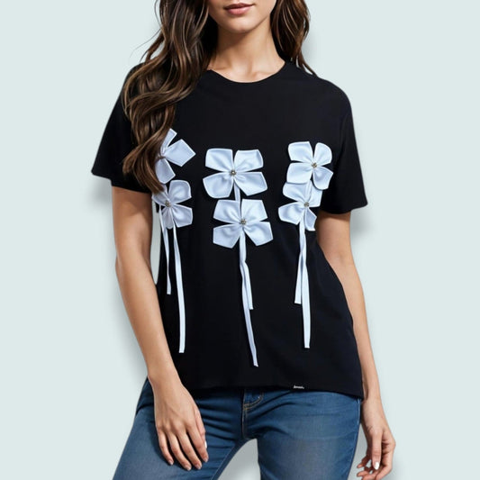 Minkas - Midnight Bloom Ribbon Tee