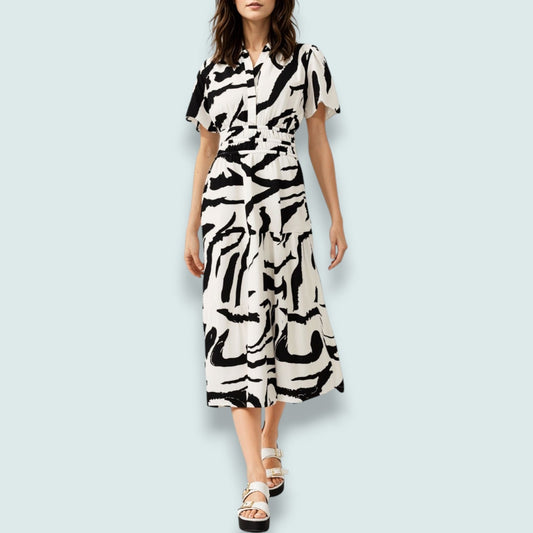 Minkas - Graphic Noir Cinch Midi Dress