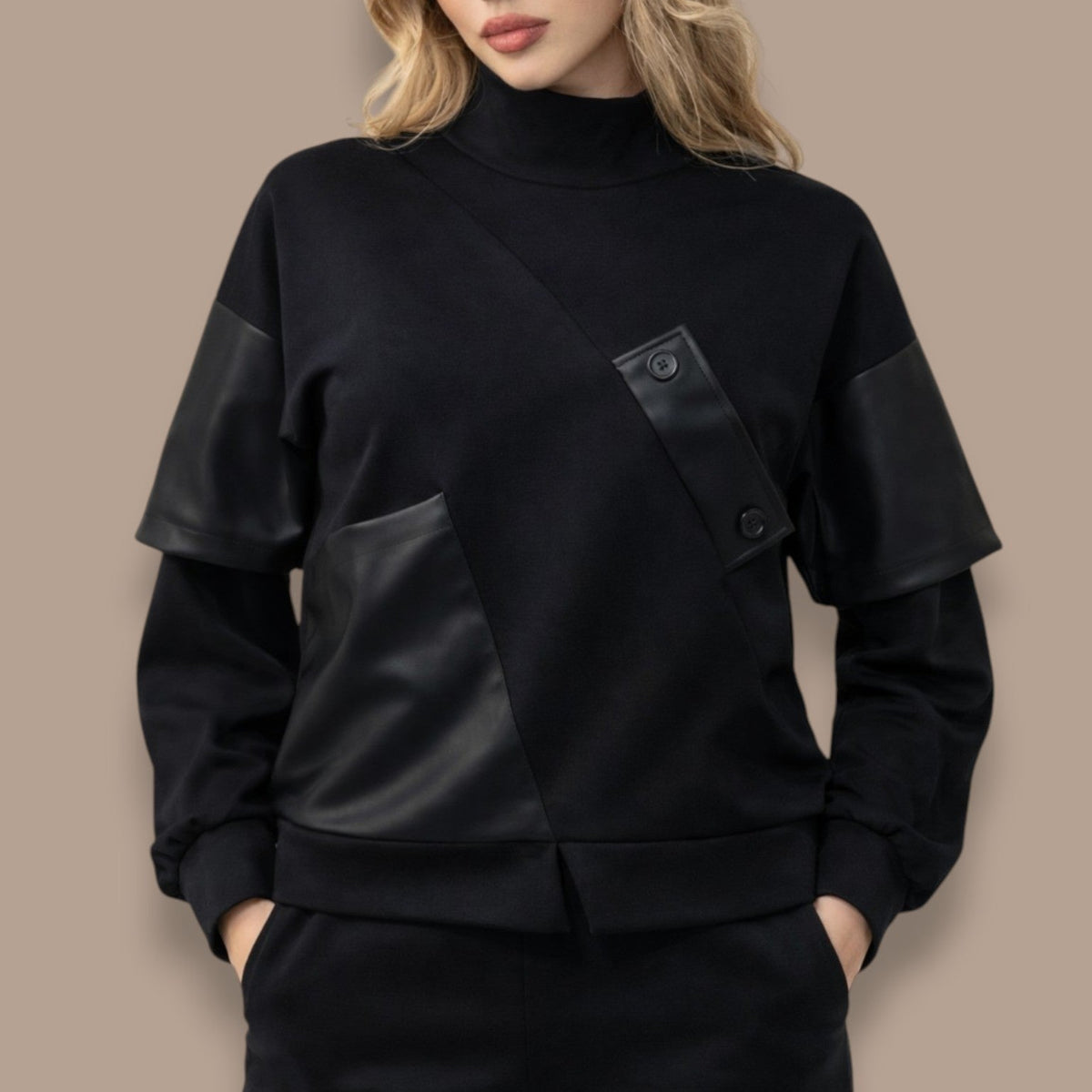 Minkas - Faux Leather Accent Pullover