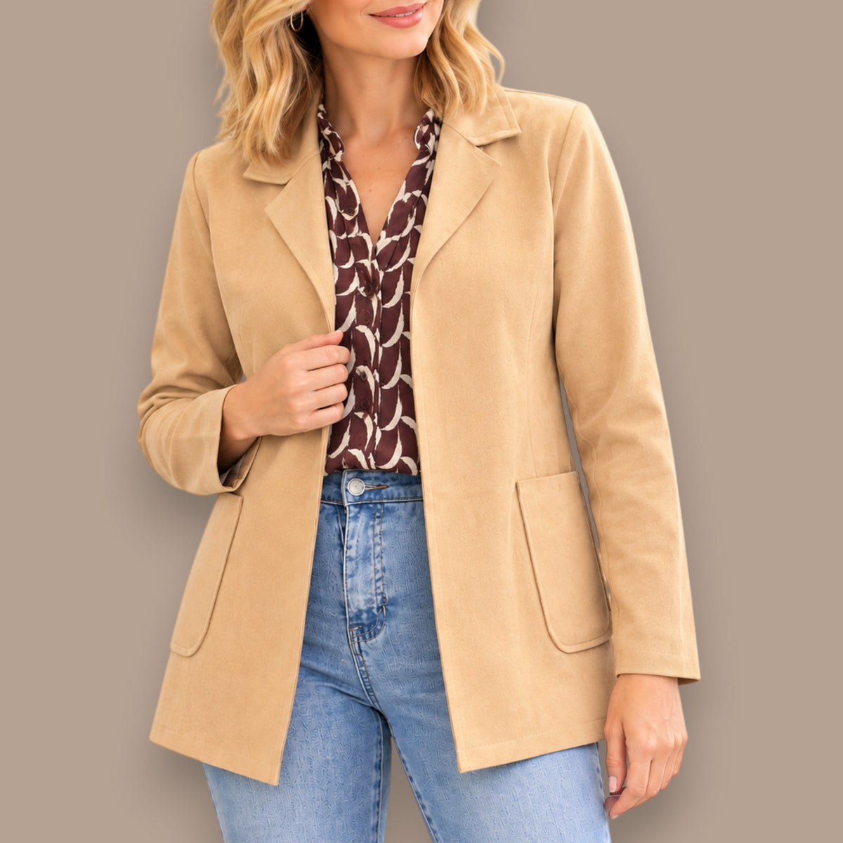 Tango Mango - Suede-Look Open-Front Blazer
