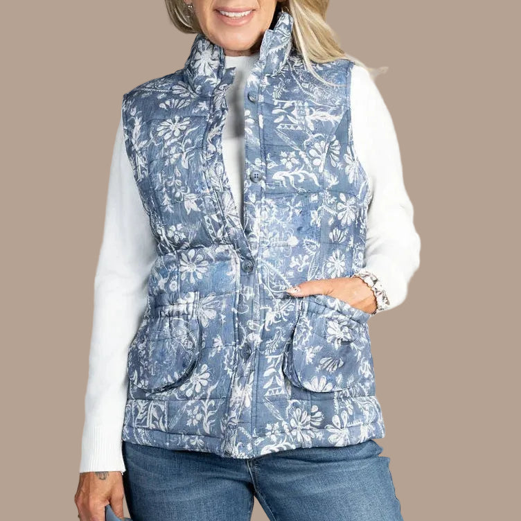 Moffi - Floral Quilted Button-Front Vest