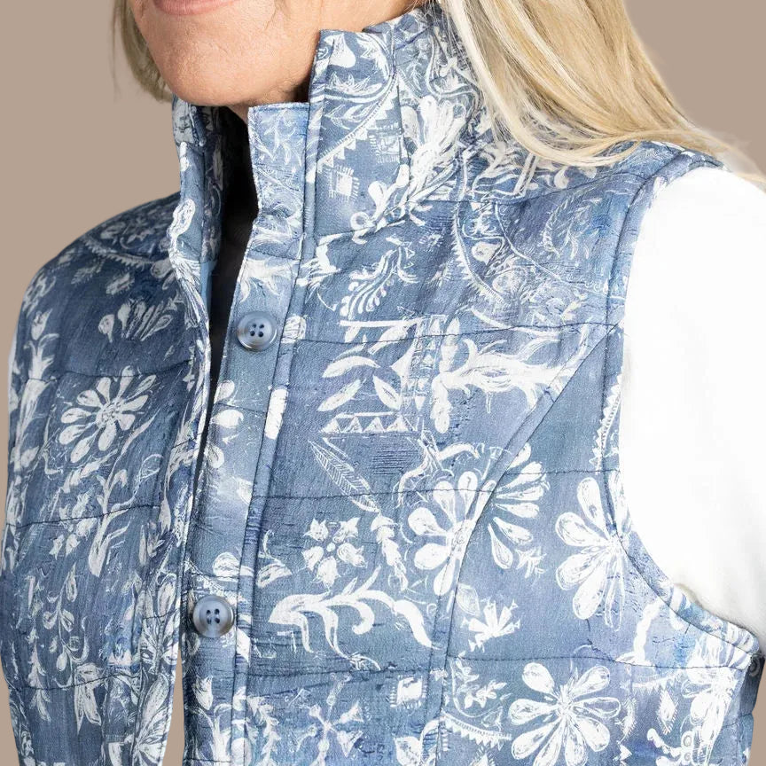 Moffi - Floral Quilted Button-Front Vest