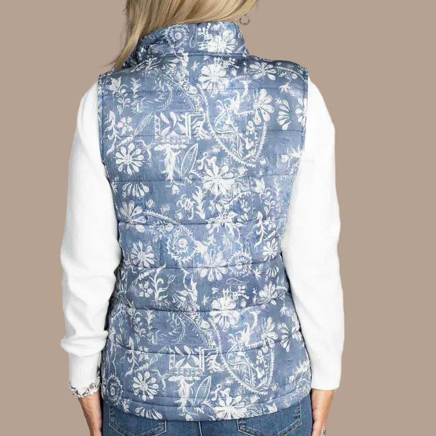 Moffi - Floral Quilted Button-Front Vest
