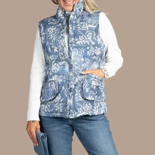 Moffi - Floral Quilted Button-Front Vest