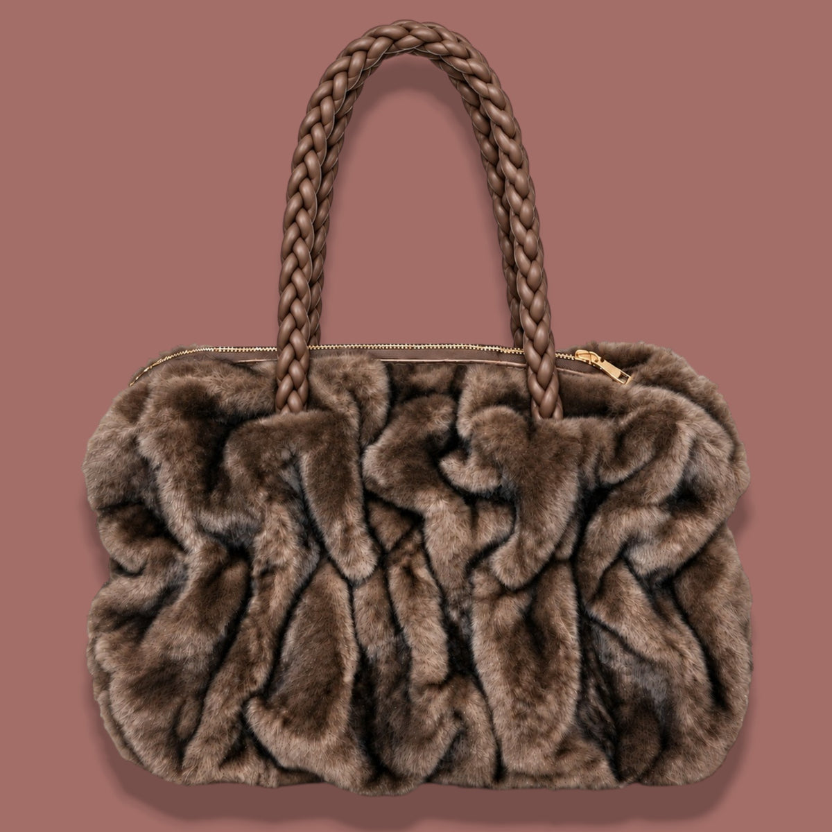 Audrey's - Sculpted Faux Fur Handbag With Braided Handles