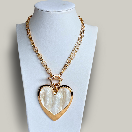 Red Coral - Two-Toned Heart Pendant Necklace