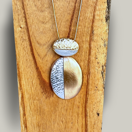 Red Coral - Two-Toned Oval Pendant Necklace