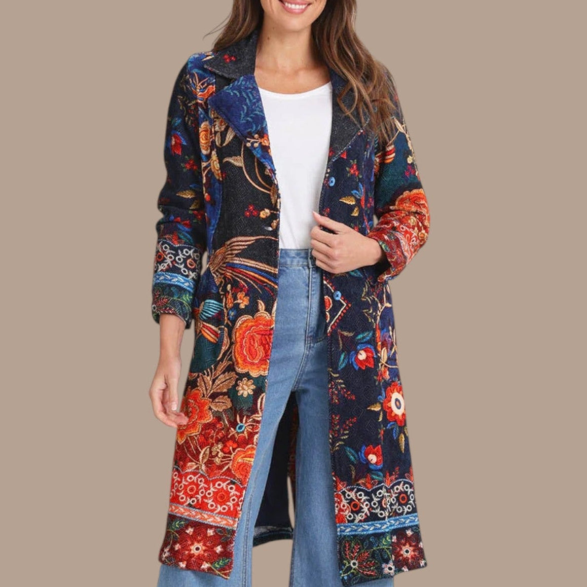 Orientique - Floral Print Long Coat