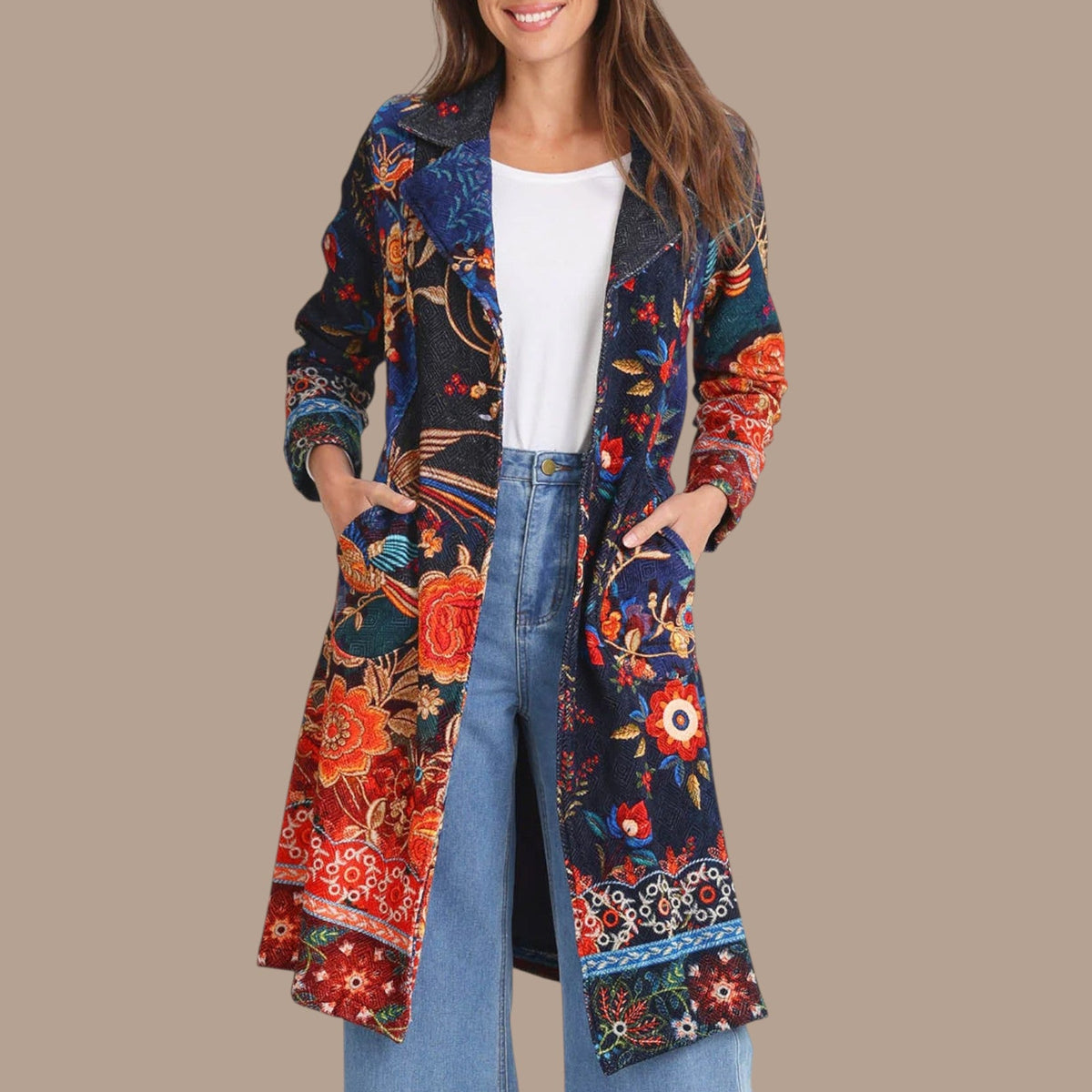 Orientique - Floral Print Long Coat