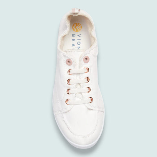 Vionic - Cream Canvas Sneaker with Rose Gold Eyelets