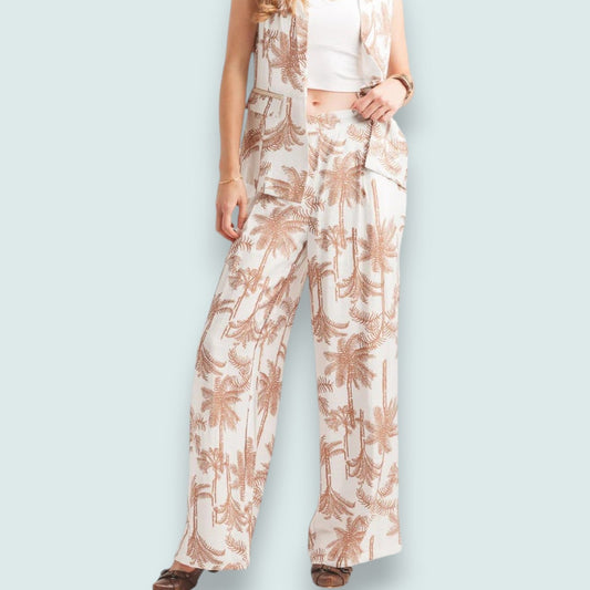 Papillon - Palm Print Wide Leg Pants