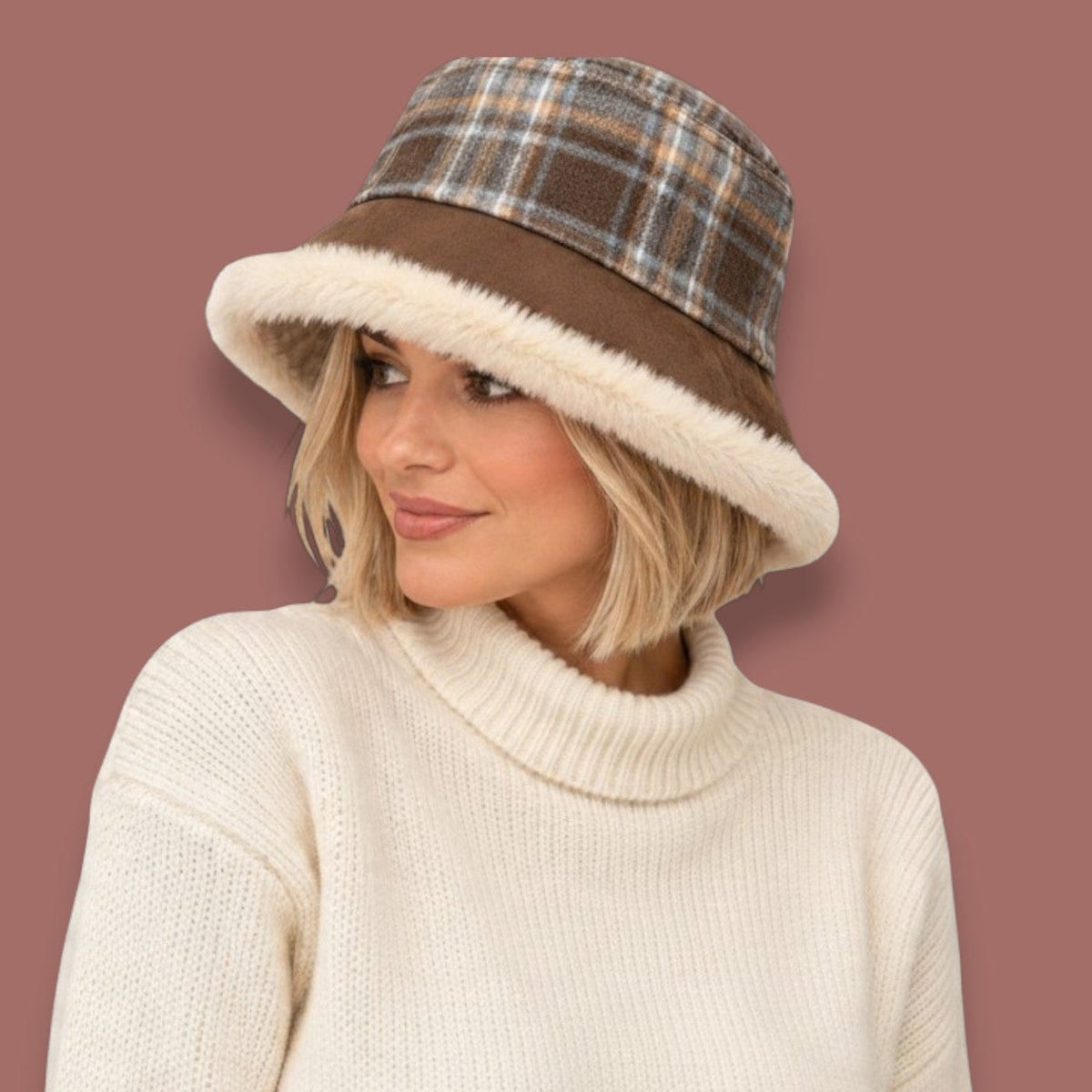 Audrey's - Plaid Contrast-Brim Bucket Hat