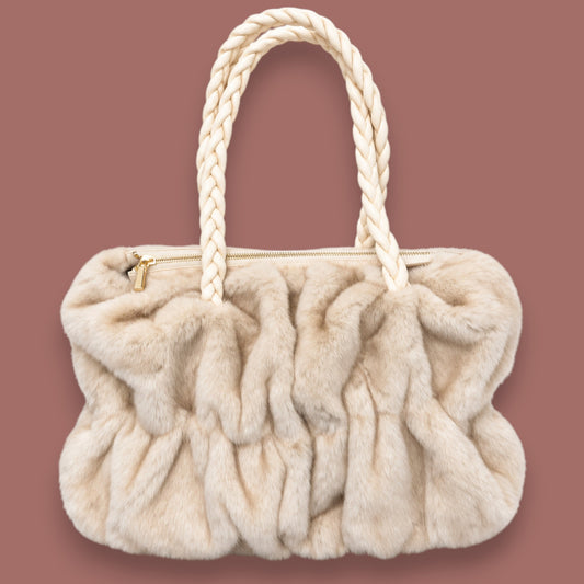 Audrey's - Sculpted Faux Fur Handbag With Braided Handles