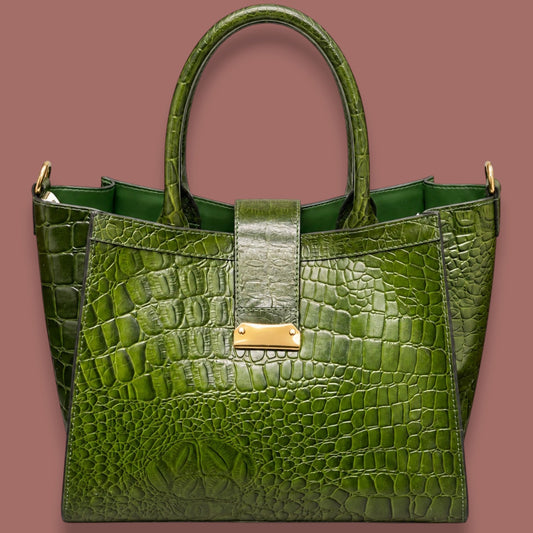 Vintage Decor - Croc-Embossed Top Handle Handbag