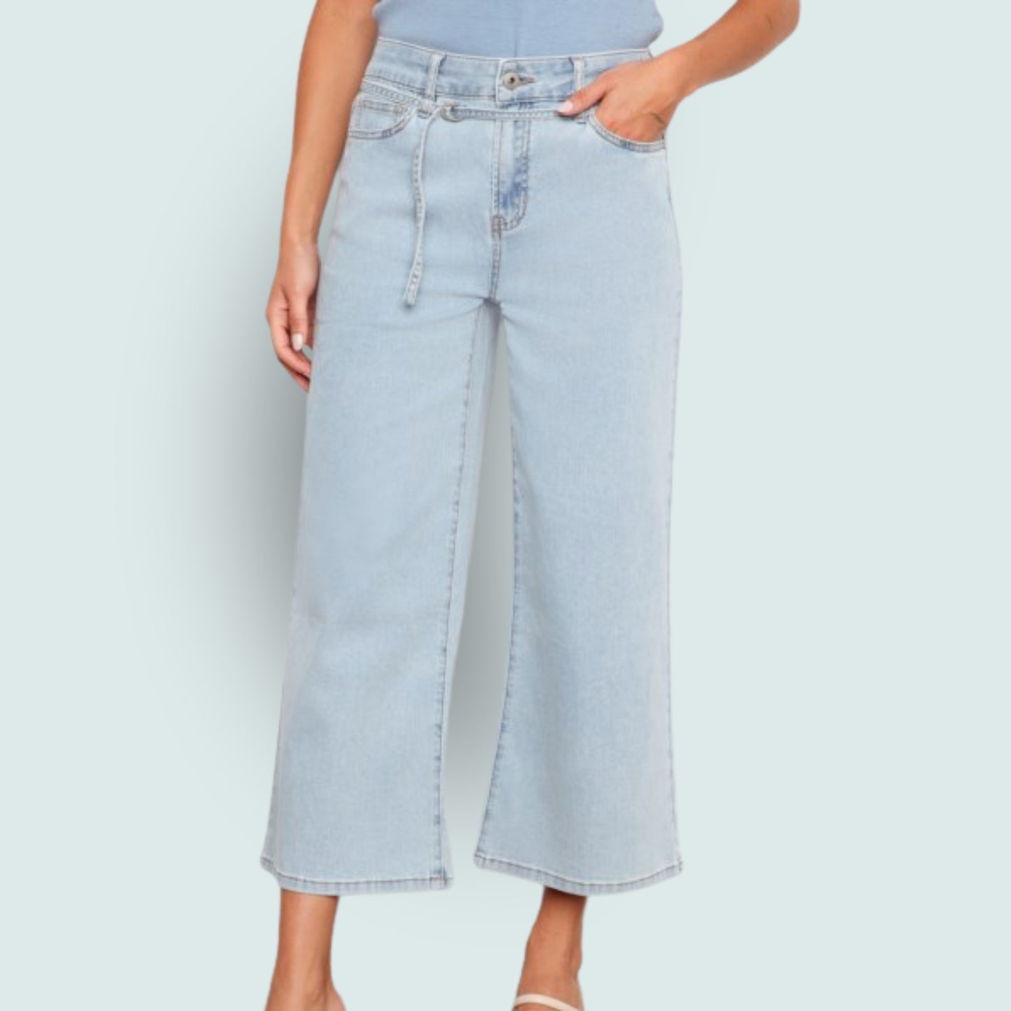 Charlie B - Belted Stretch Denim Jeans