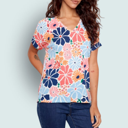 Charlie B -  V-Neck Floral T-Shirt