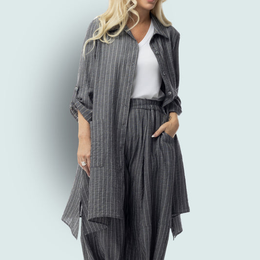 Pure - Striped Button-Front Dress