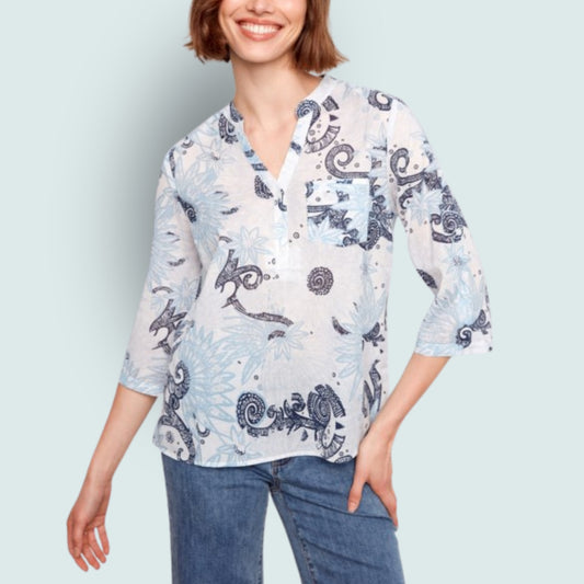 Charlie B - Printed Henley 3/4-Sleeve