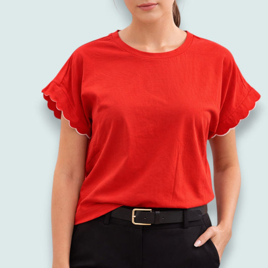 Betty Basics - Scalloped Sleeve Relaxed Top
