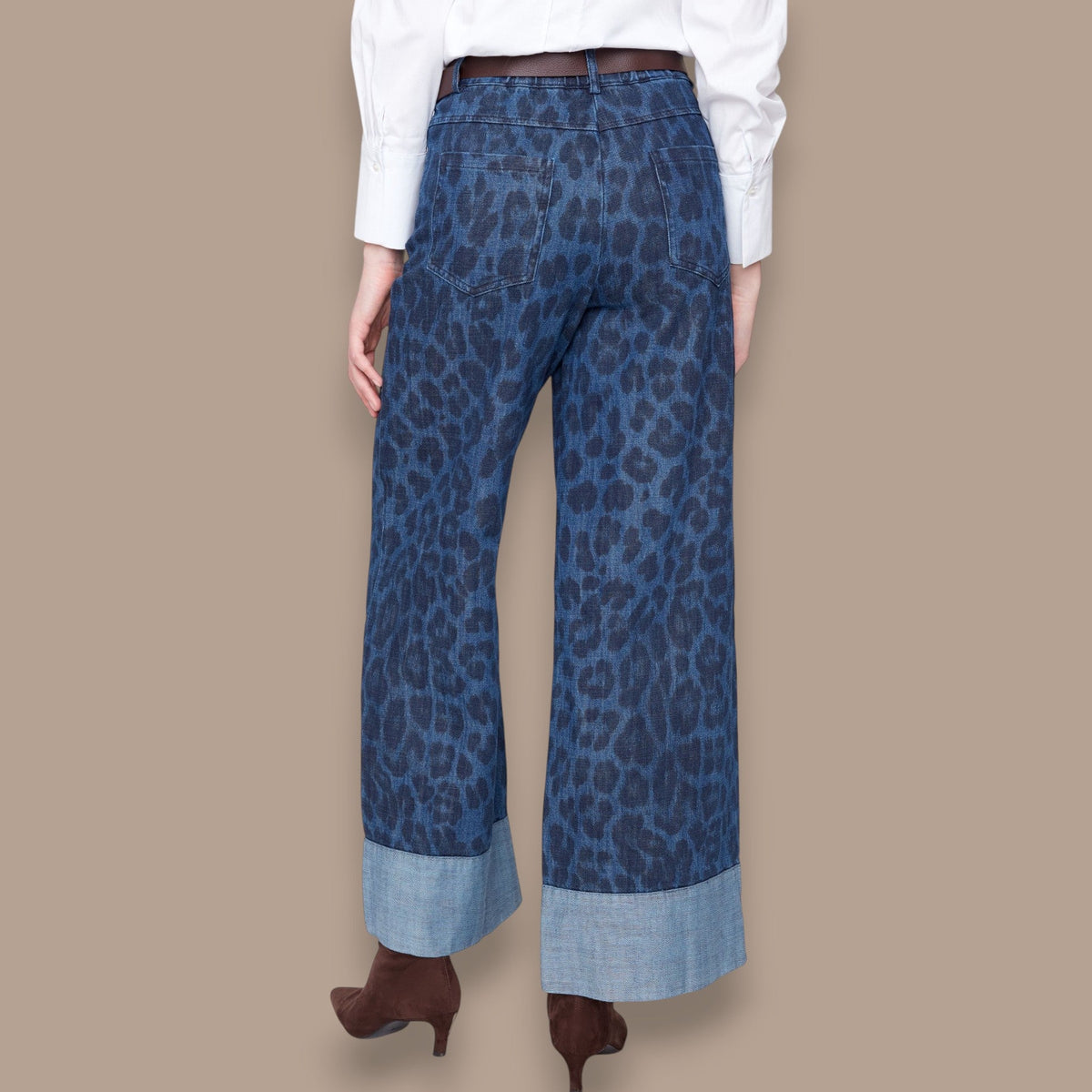 Renuar - Indigo Animal Print Wide-Leg Jeans With Belt