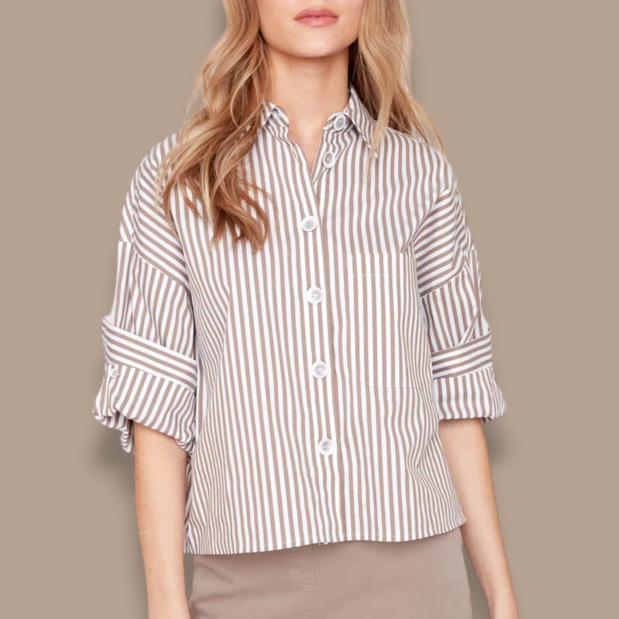 Renuar - Striped Cropped Blouse