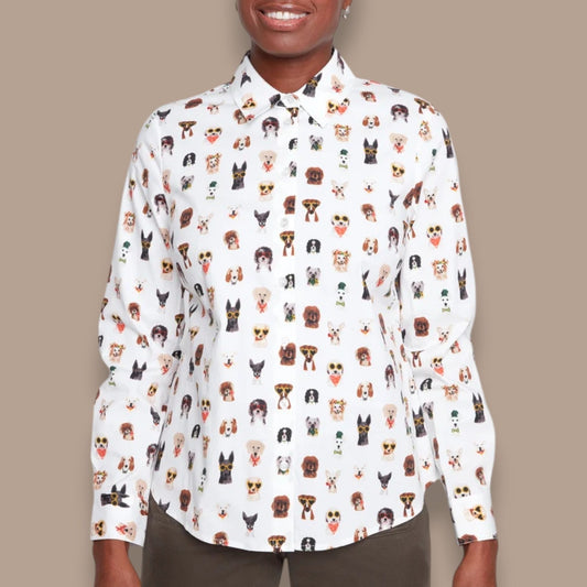 Renuar - Dog Print Poplin Button-Down Blouse