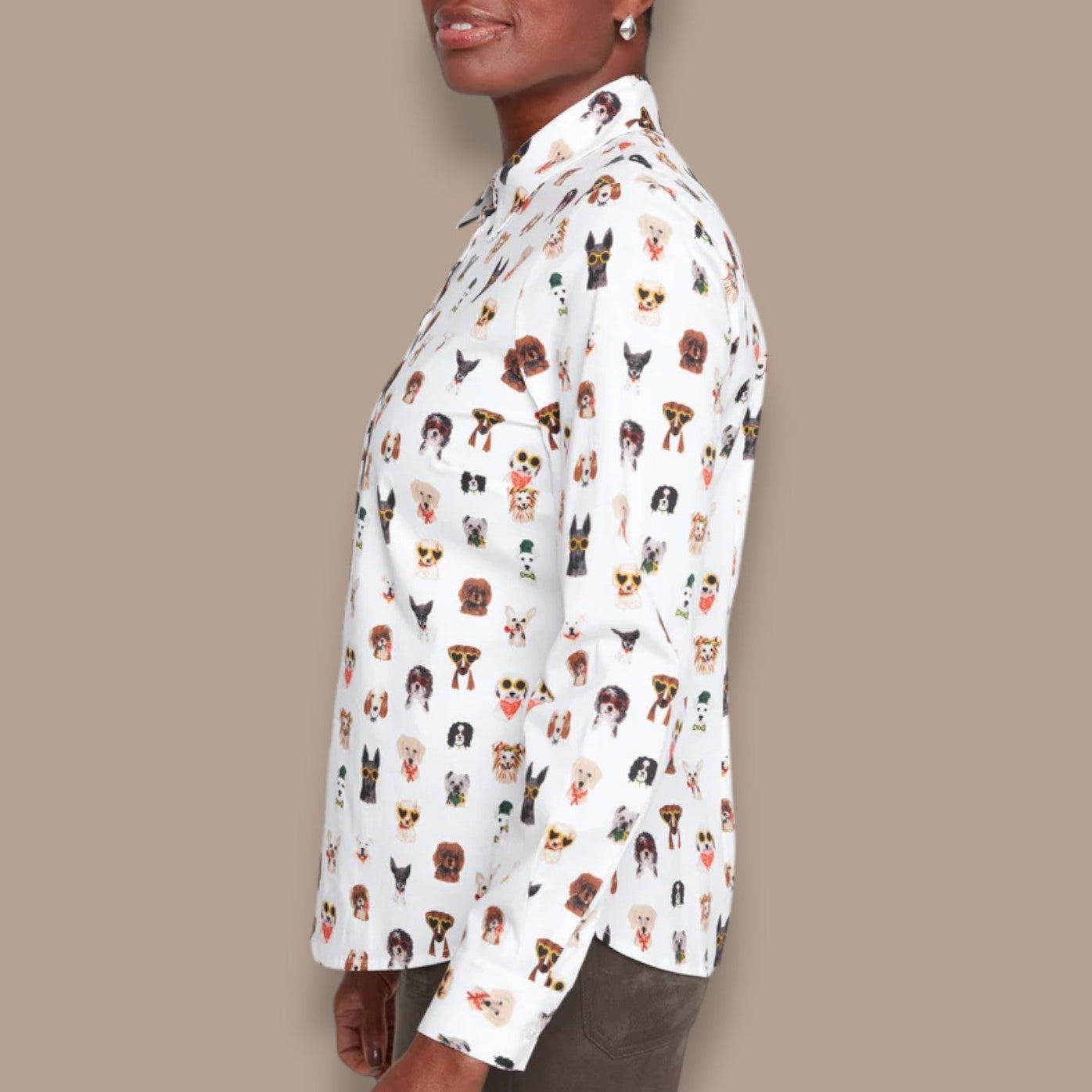 Renuar - Dog Print Poplin Button-Down Blouse