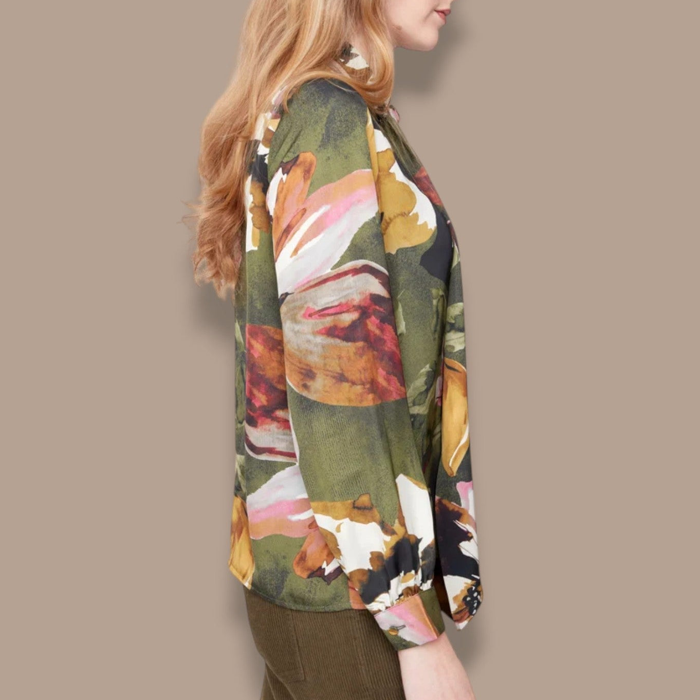 Renuar - Peonies Satin Blouse With Detachable Bow