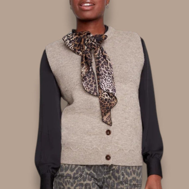 Renuar - Knit Vest With Detachable Leopard Tie