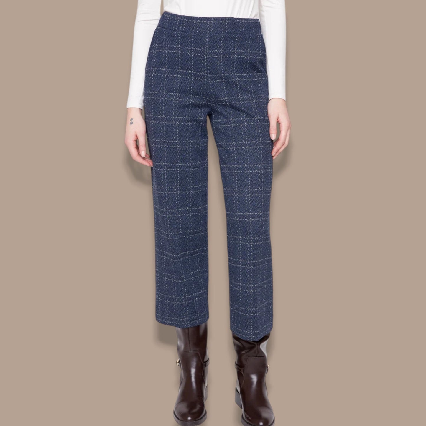 Renuar - Broken Check Cropped Pull-On Pants