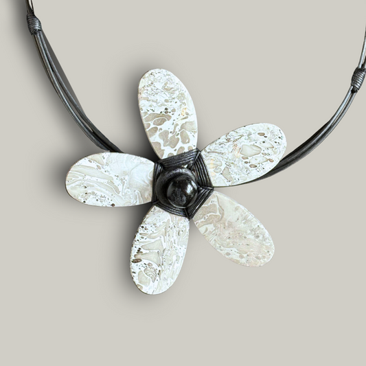 Red Coral - Wood Flower Pendant Necklace