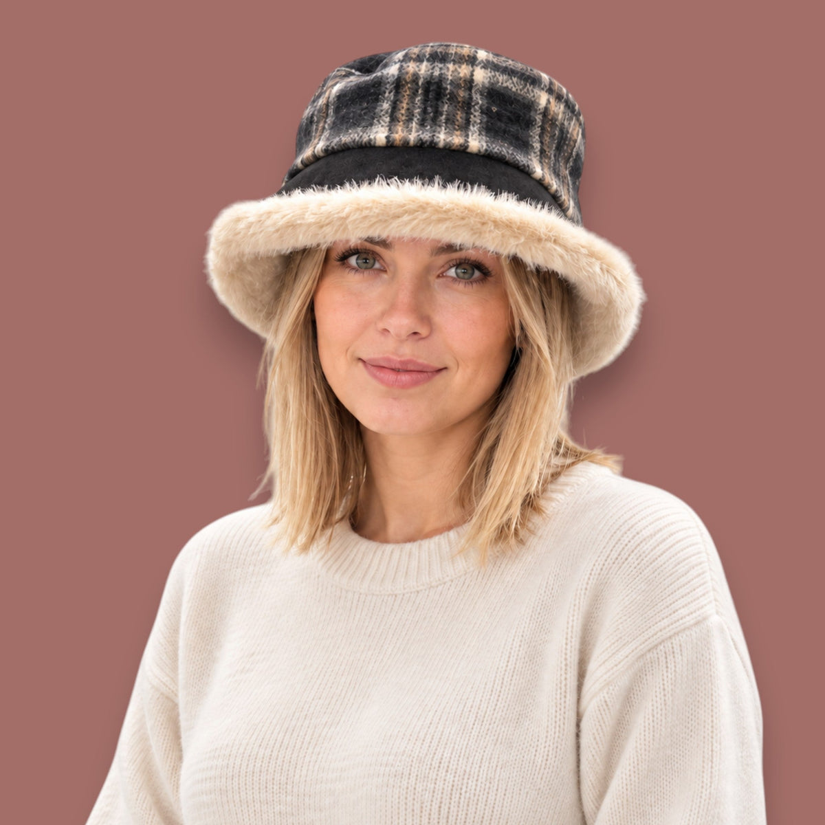 Audrey's - Plaid Contrast-Brim Bucket Hat