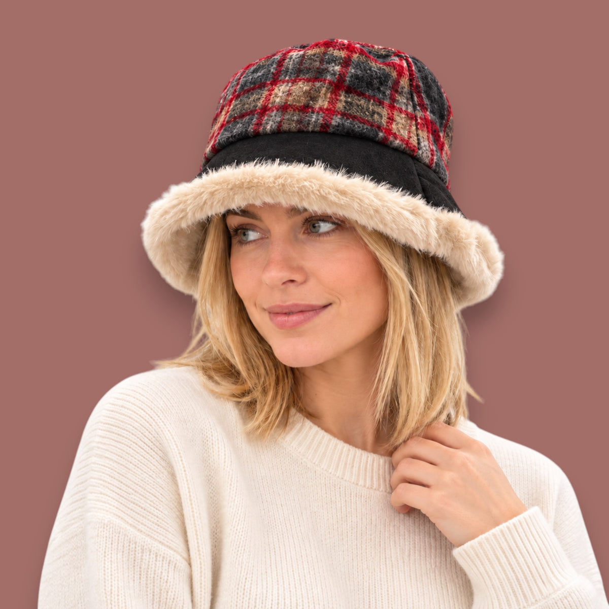Audrey's - Plaid Contrast-Brim Bucket Hat