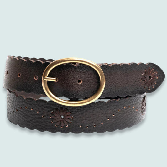 Silver Jeans - Scalloped Edge Genuine Leather Belt – 40mm Size