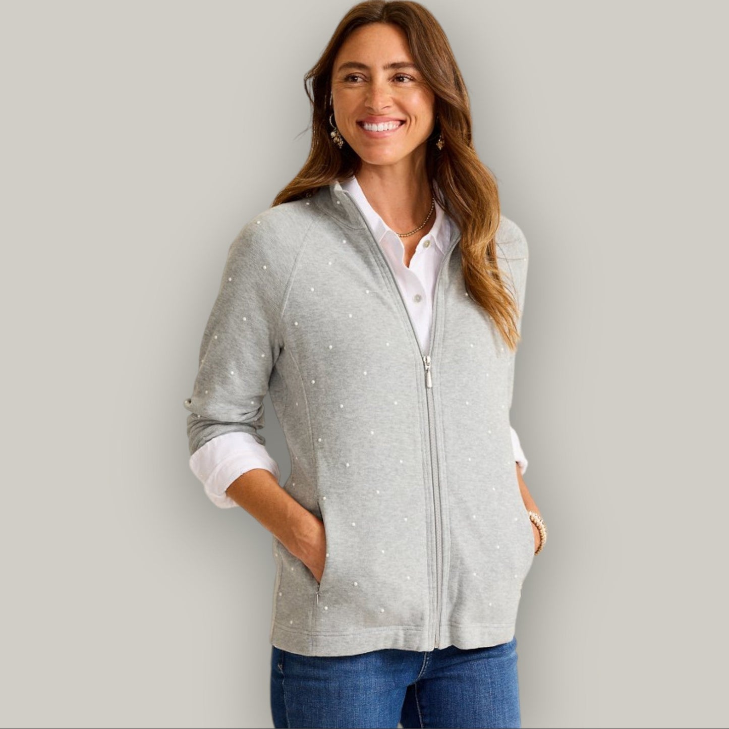Tommy Bahama - Embellished Pearl Full-Zip Cardigan