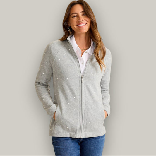Tommy Bahama - Embellished Pearl Full-Zip Cardigan