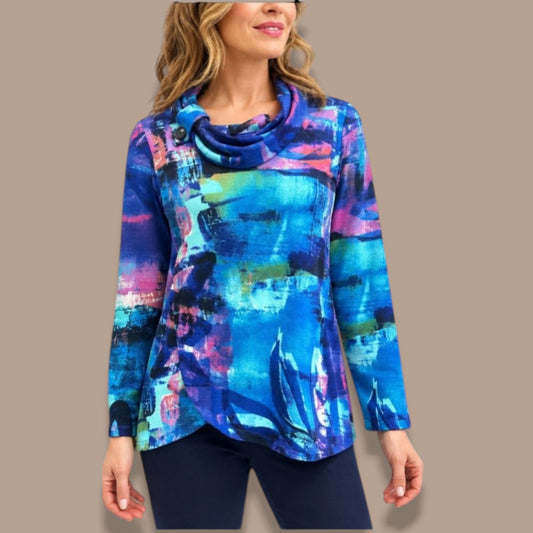Soft Works - Abstract Print Cowl Neck Tunic Top