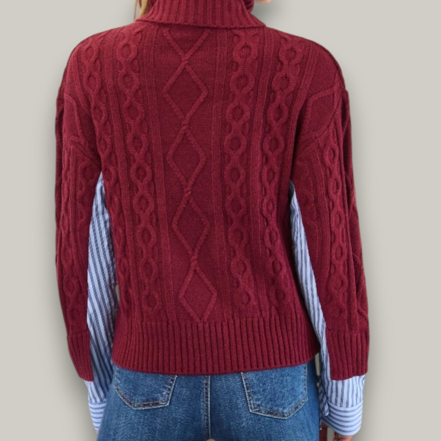 FDJ - Mixed Media Cable Knit Turtleneck Sweater