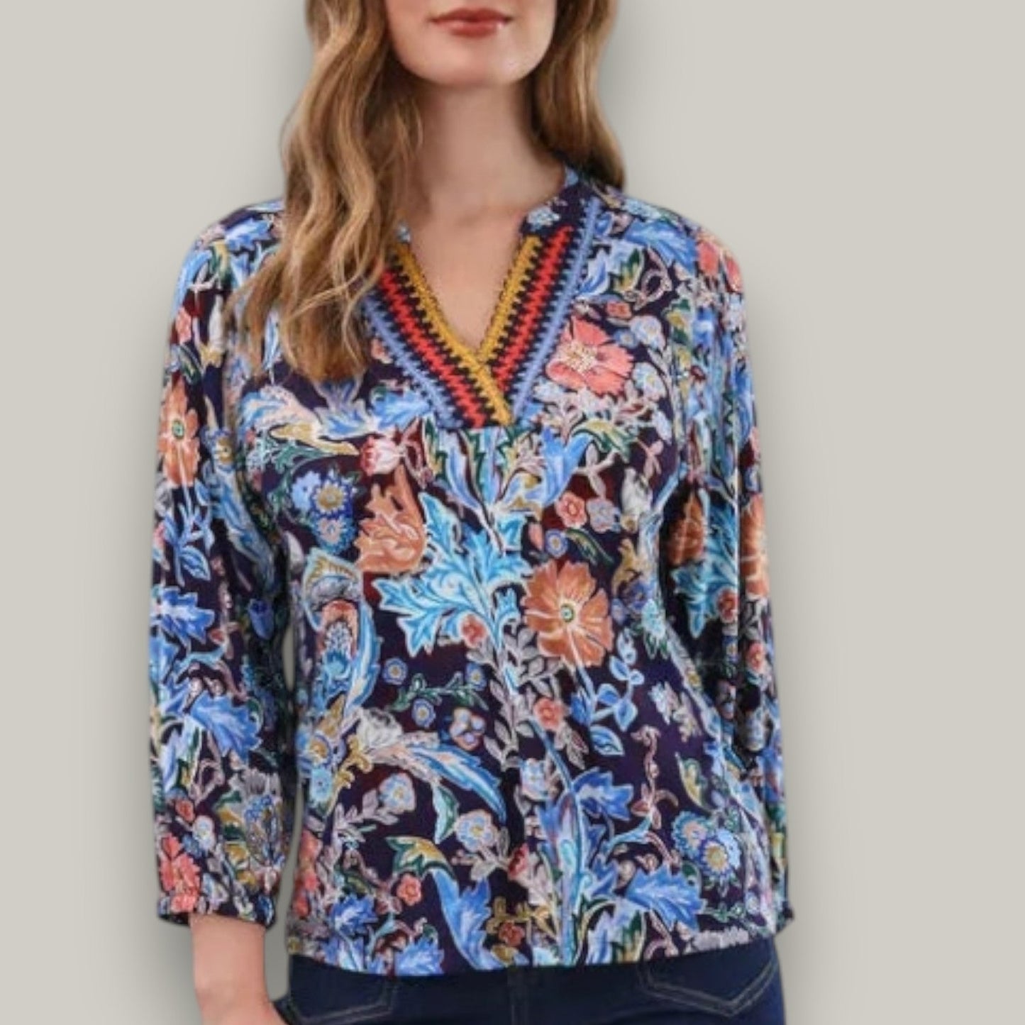 FDJ - Embroidered V-Neck Floral Blouse