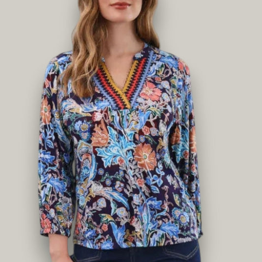 FDJ - Embroidered V-Neck Floral Blouse