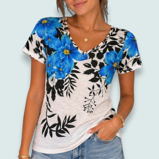 Tango Mango - Cobalt Bloom V-Neck Top