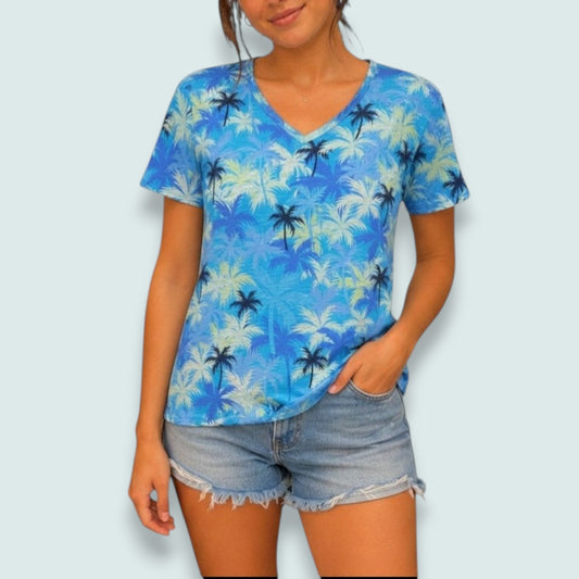 Tango Mango - Tropical Palm V-Neck Top
