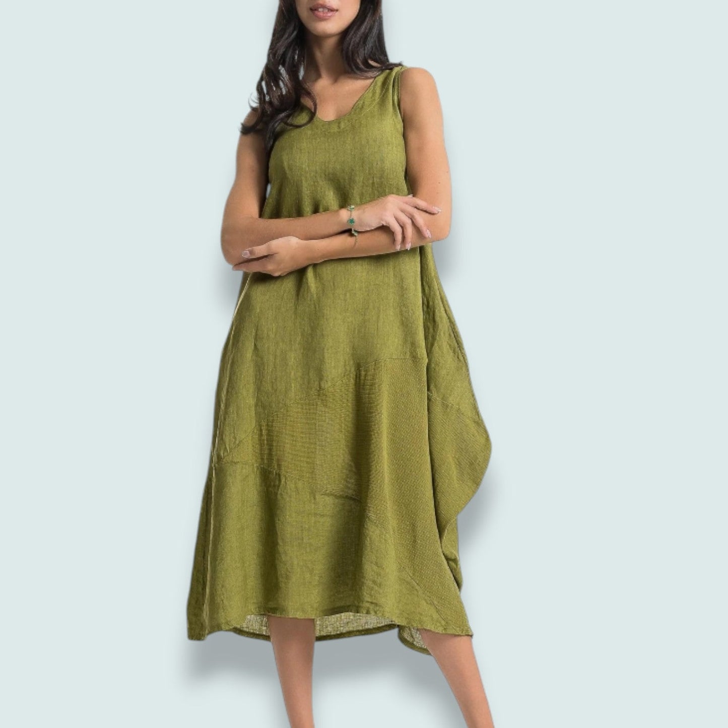 Linen O - Olive Linen Swing Dress